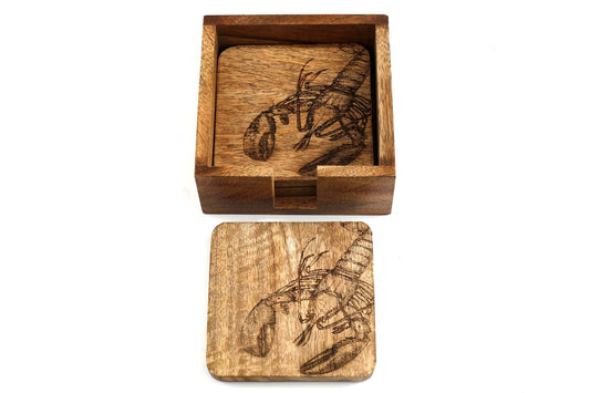 Set Of Four Wooden Engraved Lobster Coasters - a Cheeky Plant
